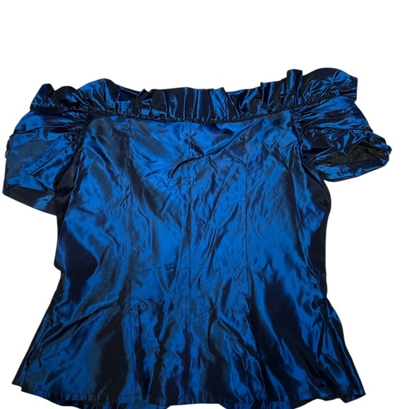 Vintage Iridescent Blue Corset-Style Off-Shoulder Top  - Small - Picture 11 of 16